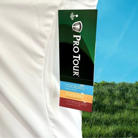 Pro Tour White Sleeveless Collared Shirt Wicking Sports Golf Tennis UPF 50 NWT - Picture 6 of 10